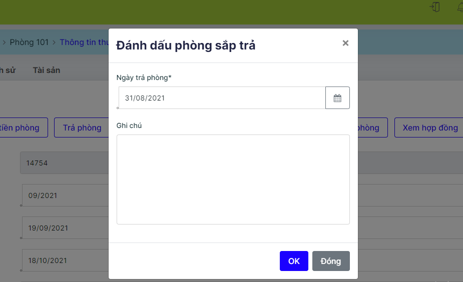 đánh dấu phòng sắp trả