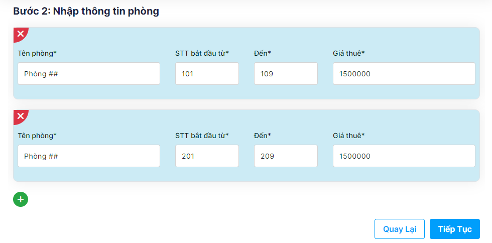 nhập thông tin tạo phòng