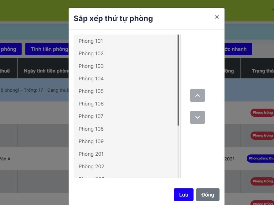 sắp xếp thứ tự phòng