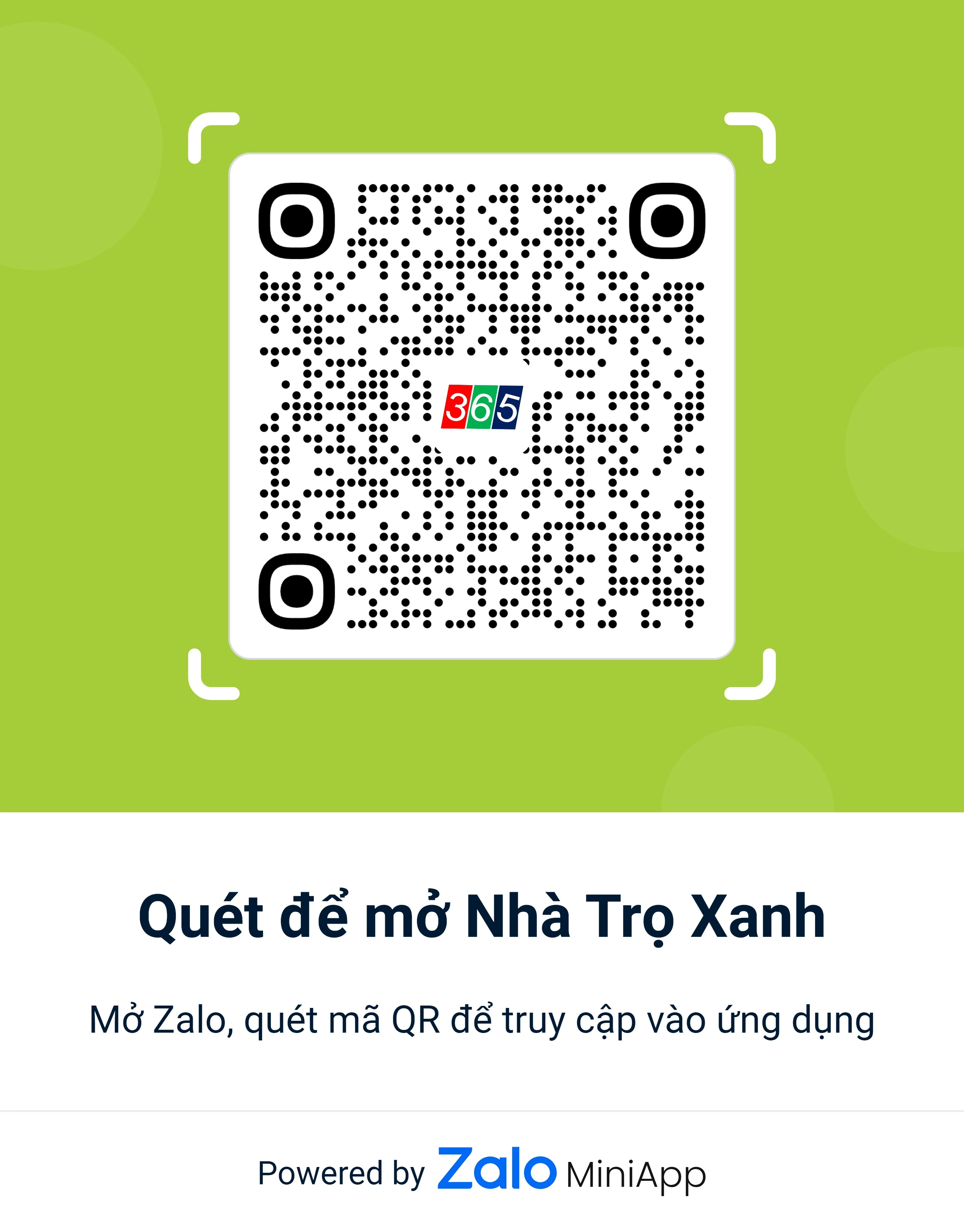 Mã QR Nhà Trọ Xanh trên Zalo Mini App